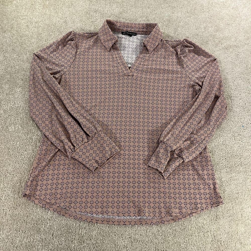 Adrianna Papell Blouse Womens Small Mauve‎ Geometric V-Neck Puff Sleeve